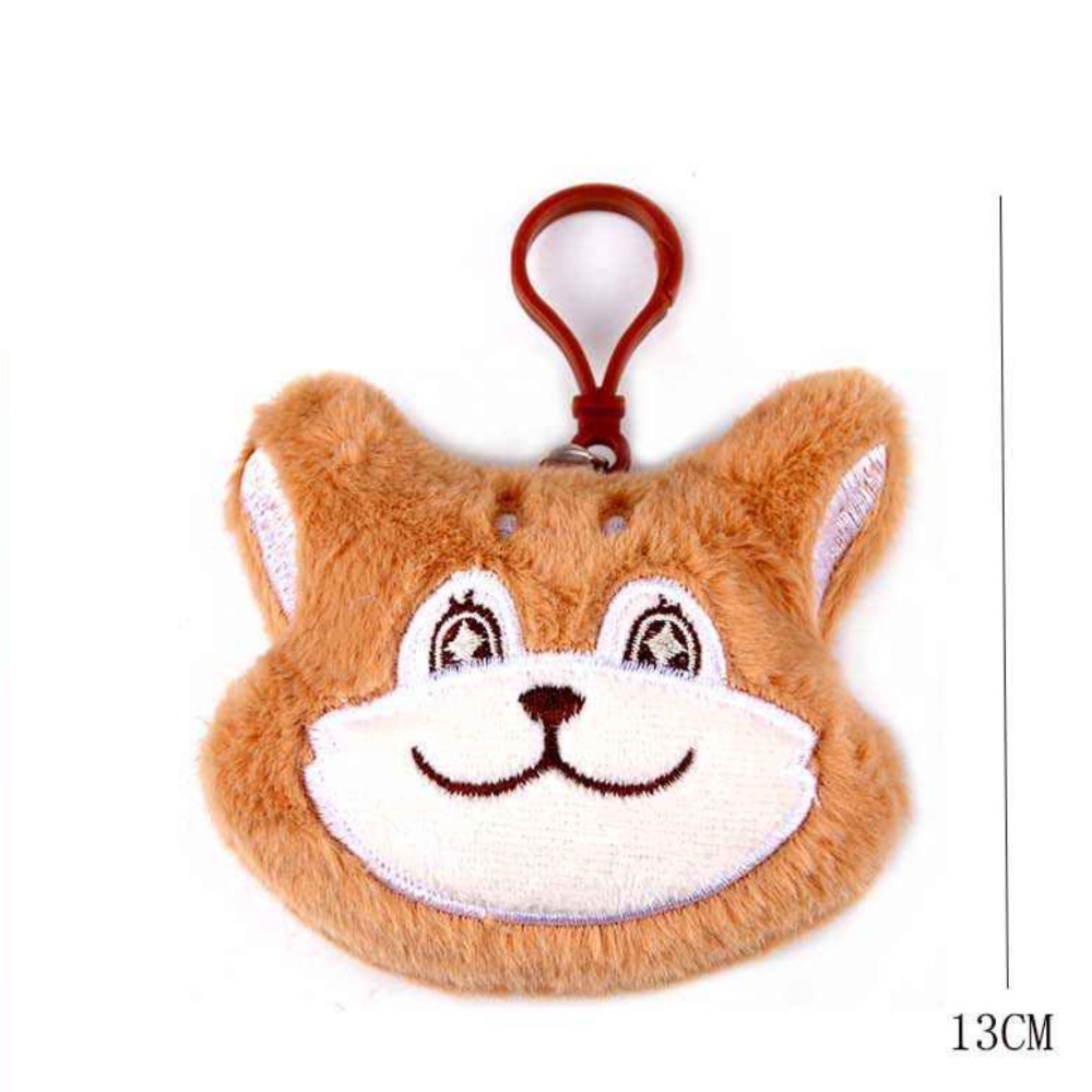 Dozen Plush Cat & Dog Face Keychains - Brown, Light Blue, Gray - Picture 2 of 2